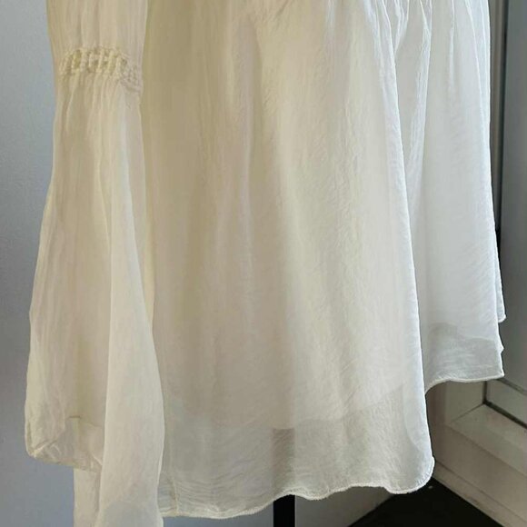 Bellambra Made in Italy Pure Silk Ivory Lace-Yoke Boho Tunic Blouse – US L - Picture 2 of 11